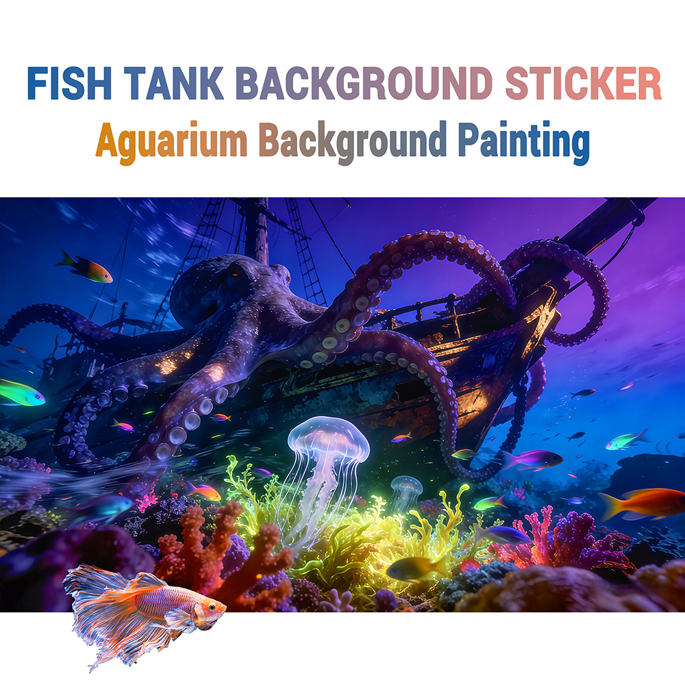 Aquarium Fish Paradise - Autocollant de fond d'aquarium, Octopus Paradise,